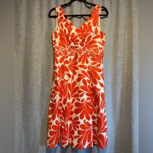 Boden Orange and Cream Floral Midi Dress